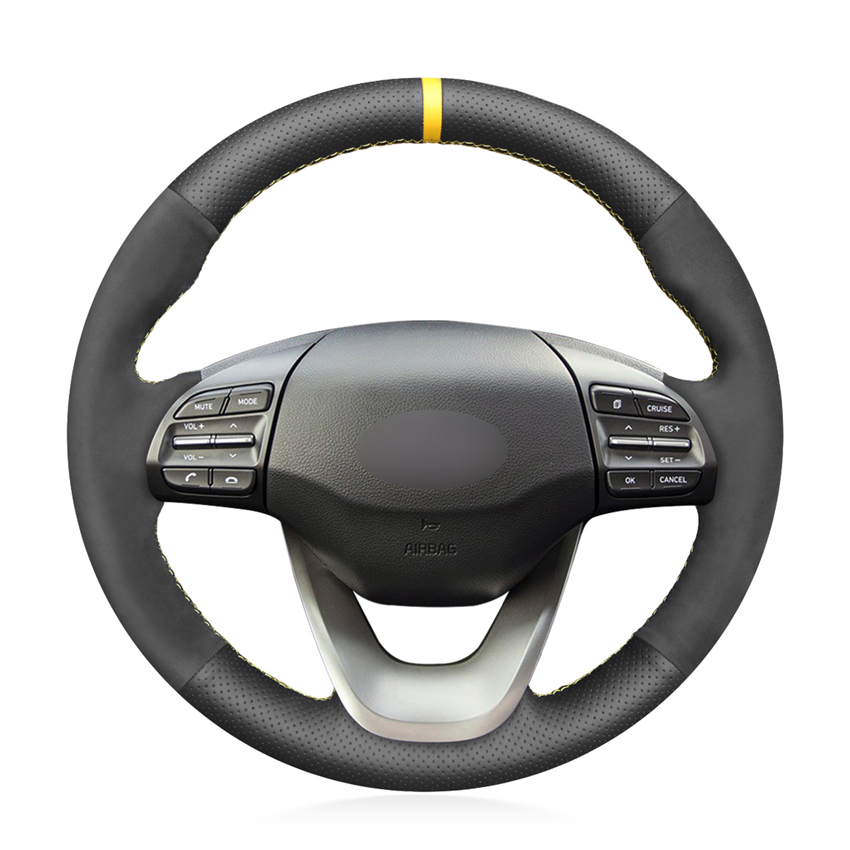 Loncky Auto Custom Fit Black Genuine Leather Black Suede Steering Wheel